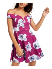 CITY STUDIO Womens Cold Shoulder Spaghetti Strap V Neck Short Fit + Flare Dress