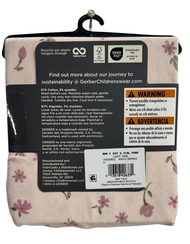 Lençol de berço Gerber Modern Moments ajustado rosa floral - NOVO EM FOLHA - Imagem 2 de 2