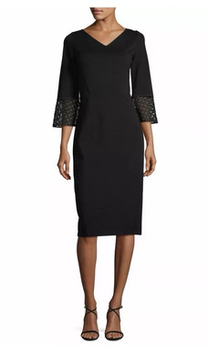LAFAYETTE 148 New York Black Crochet Lace Bell Sleeve Punto Milano Knit Dress 8