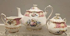 Vintage Royal Albert Lady Carlyle Teapot Creamer And Sugar Set