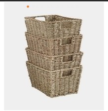 Set of 4 Woven Storage Baskets Natural Seagrass Organiser Boxes Home Decor