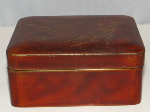 Vintage Japanese Lacquerware Wooden Trinket Jewelry Box Mountain Landscape Scene - Picture 4 of 12