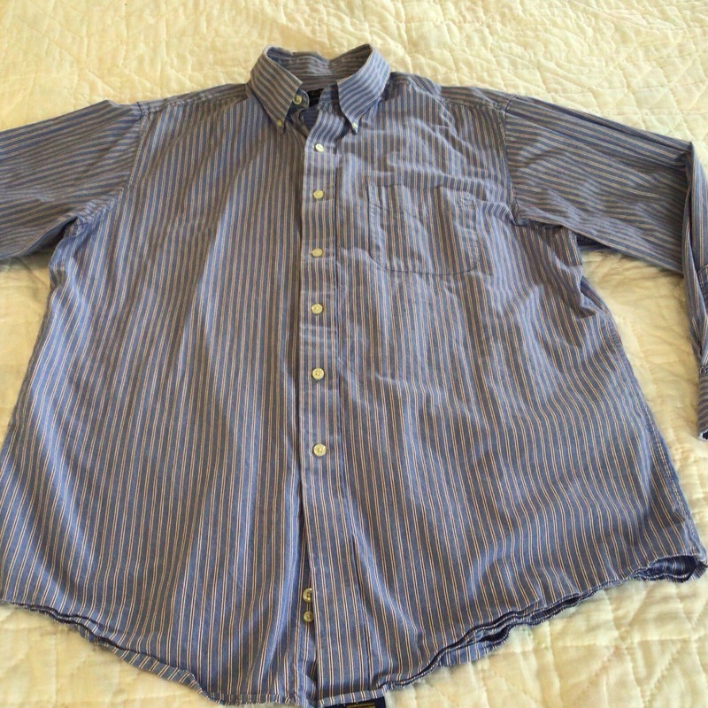 Club Room Mens Shirt Size 16 1/2 (34-35) Large Button Up Long Sleeve Blue Stripe