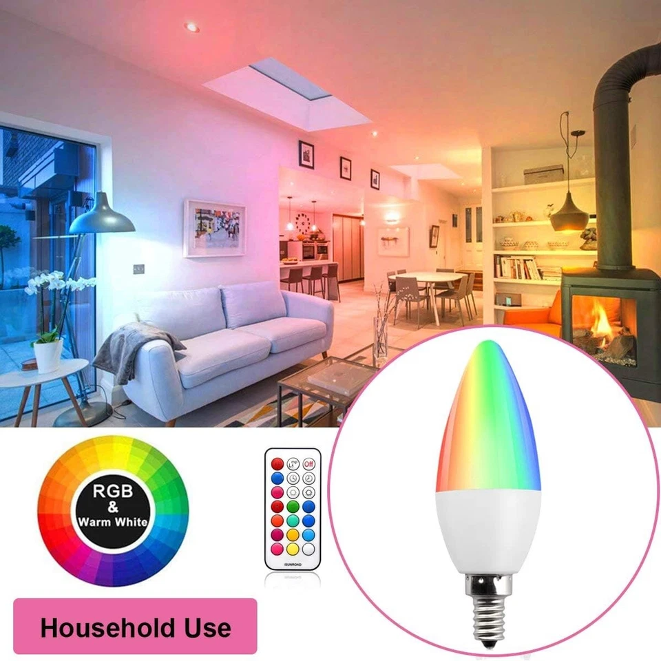 4x SES E14 LED Candle Light Bulbs Colour Changing  5Watt, 12 Colors 2 Modes - Image 2 of 4