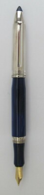 Marlen Shuttle Blue Barrel Silver Cap Fountain Pen 18KT Gold Med Pt New In Box