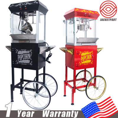 Movie Theater Popcorn Machine Maker Popper w/ Cart & 8oz Stainless-Steel Kettle