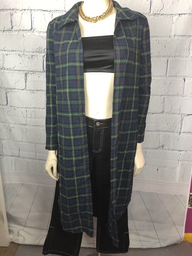 Women Plaid Long Sleeve Duster Jacket 