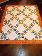Handmade Quilt throw Orange Various Batik Fabrics 100 Cotton Size 66" x 79"
