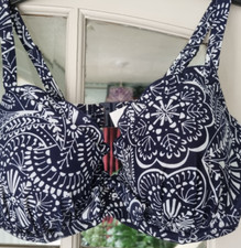 Womens Navy & White Bikini Top Size 34 E NWOT