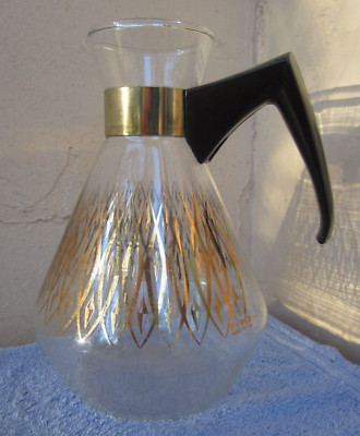 Vintage Pyrex Goldstar Atomic Diamond Glass Coffee Pot Carafe Made In USA-No Lid