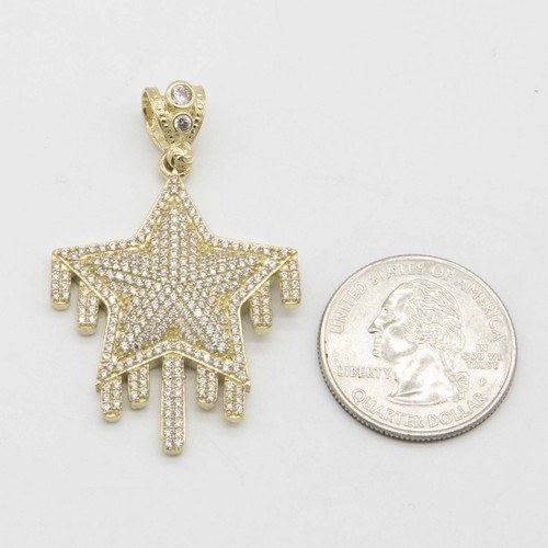 1 3/4" Iced Out Dripping Star Pendant Real Solid 10K Yellow Gold - Picture 2 of 5