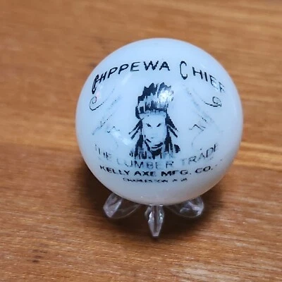 CHIPPEWA CHIEF KELLY AXE TOOL HATCHET ADVERTISING MARBLE 1" SHOOTER SZ COLLECTOR - Image 1 of 4