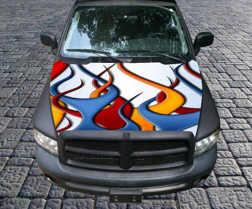H36 FIRE FLAMES TRIBAL Hood Wrap Wraps Decal Sticker Tint Vinyl Image Graphic - Picture 3 of 4