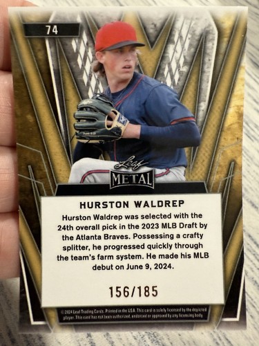 2024 Leaf Metal Baseball Hurston Waldrep Rookie Silver /185 Atlanta Braves RC - Picture 2 of 2
