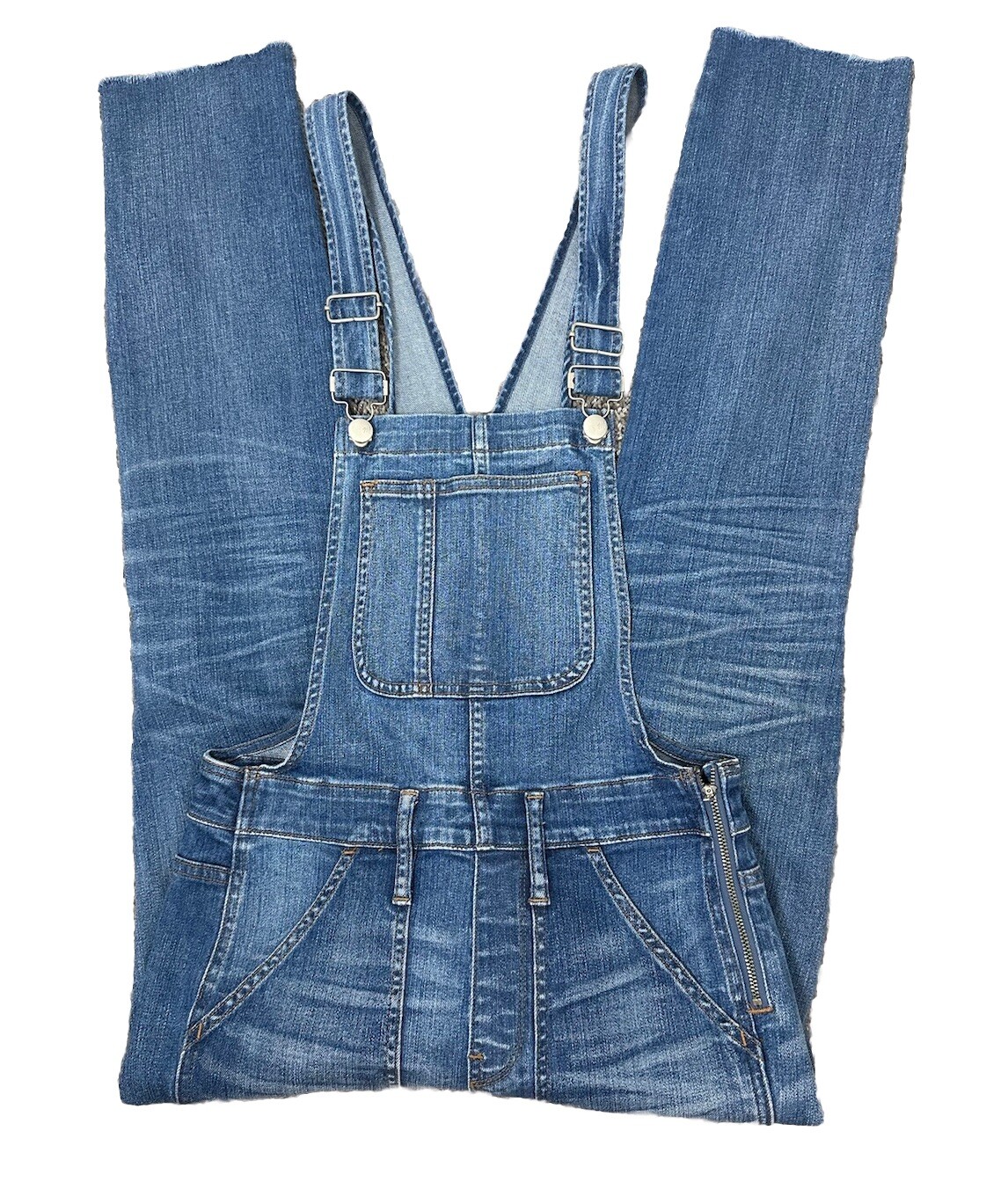 Madewell Skinny Denim Overalls in Kemp Wash jeans Raw Hem. Sz Small image 5