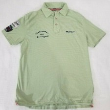 Vintage Phat Farm Men's Green Striped Polo Style Embroidered Patches Size L