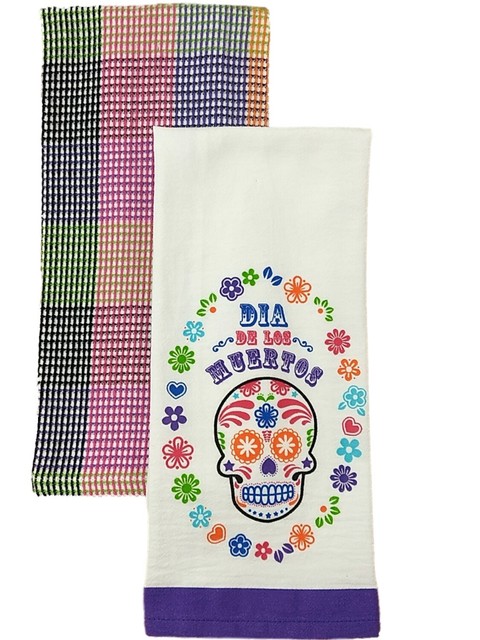 Celebrate Halloween Day Of The Dead Skull Kitchen Towel Set 2