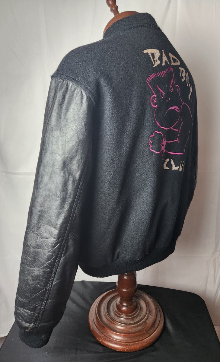 🚨🔥Vintage 90s Bad Boy Club Black Pink Large Wool Bomber Jacket