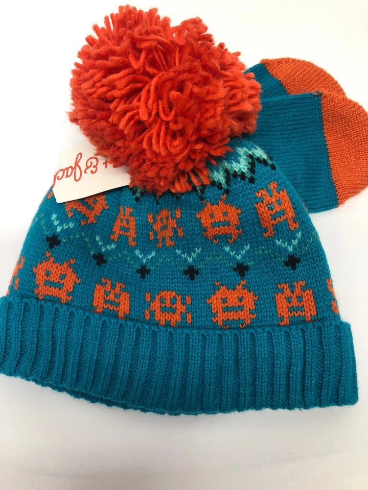 NUEVO Juego de Sombrero y Mitón Cat & Jack Monster Pom Verde Naranja 12-24 Meses 2T-5T Foto 2 de 3