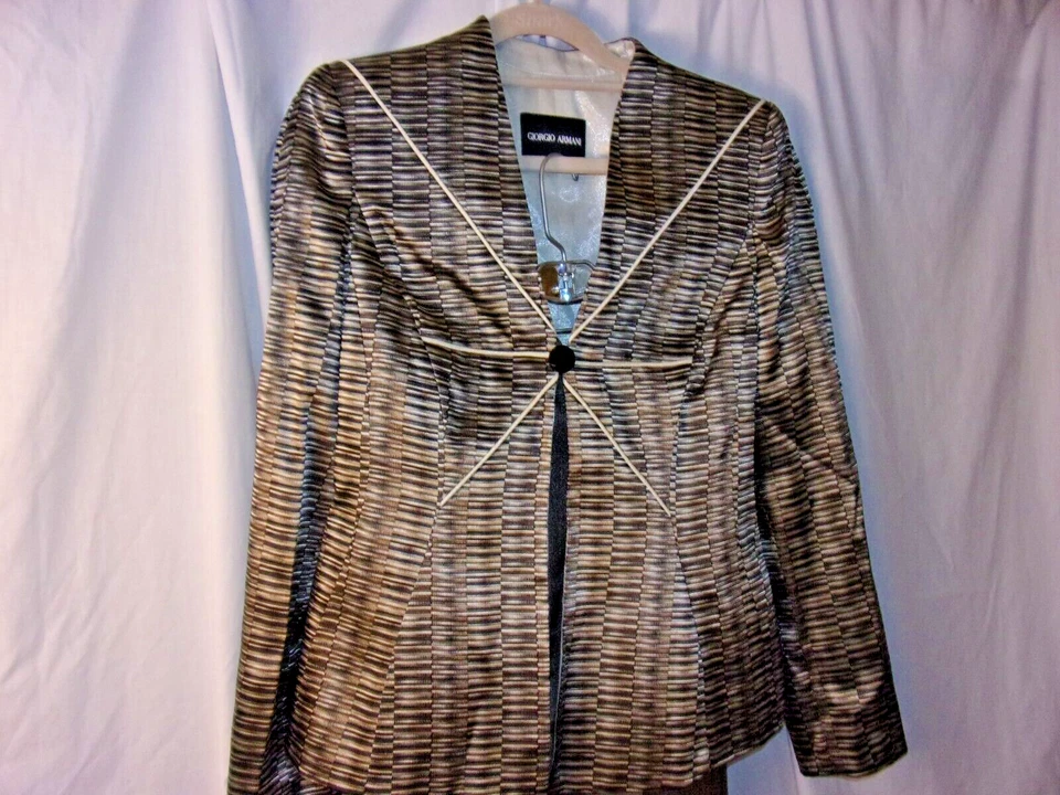 女士 Giorgio Armani 青铜黑色几何裤套装 38 令人惊叹 — 第 2/4 张图片