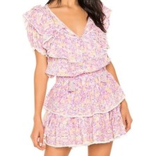 Loveshackfancy Liv Mini Dress Ruffle Jetsetter Pink Floral Size XS