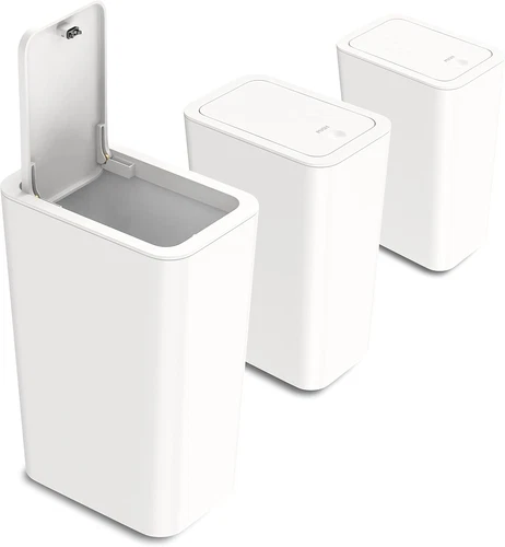 N. NETDOT 3 Pack 10L / 2.6 Gallon Small Trash Can with Lid, Bathroom Garbage Can