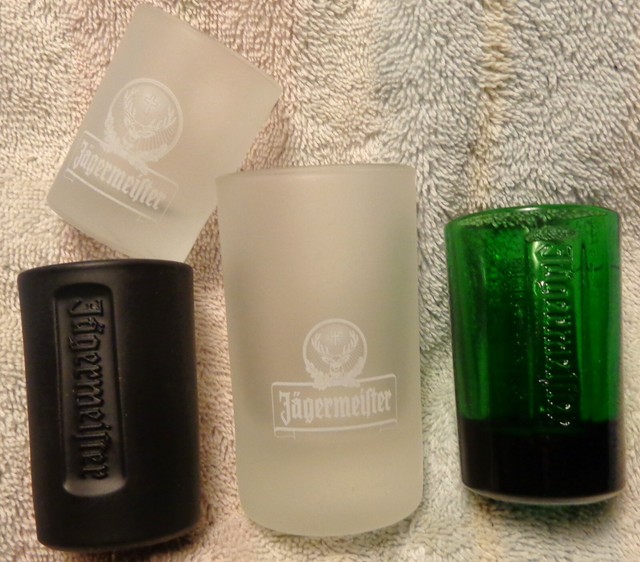 Set of 4 Jagermeister Shot glasses Heavy Glass Frosted, Green