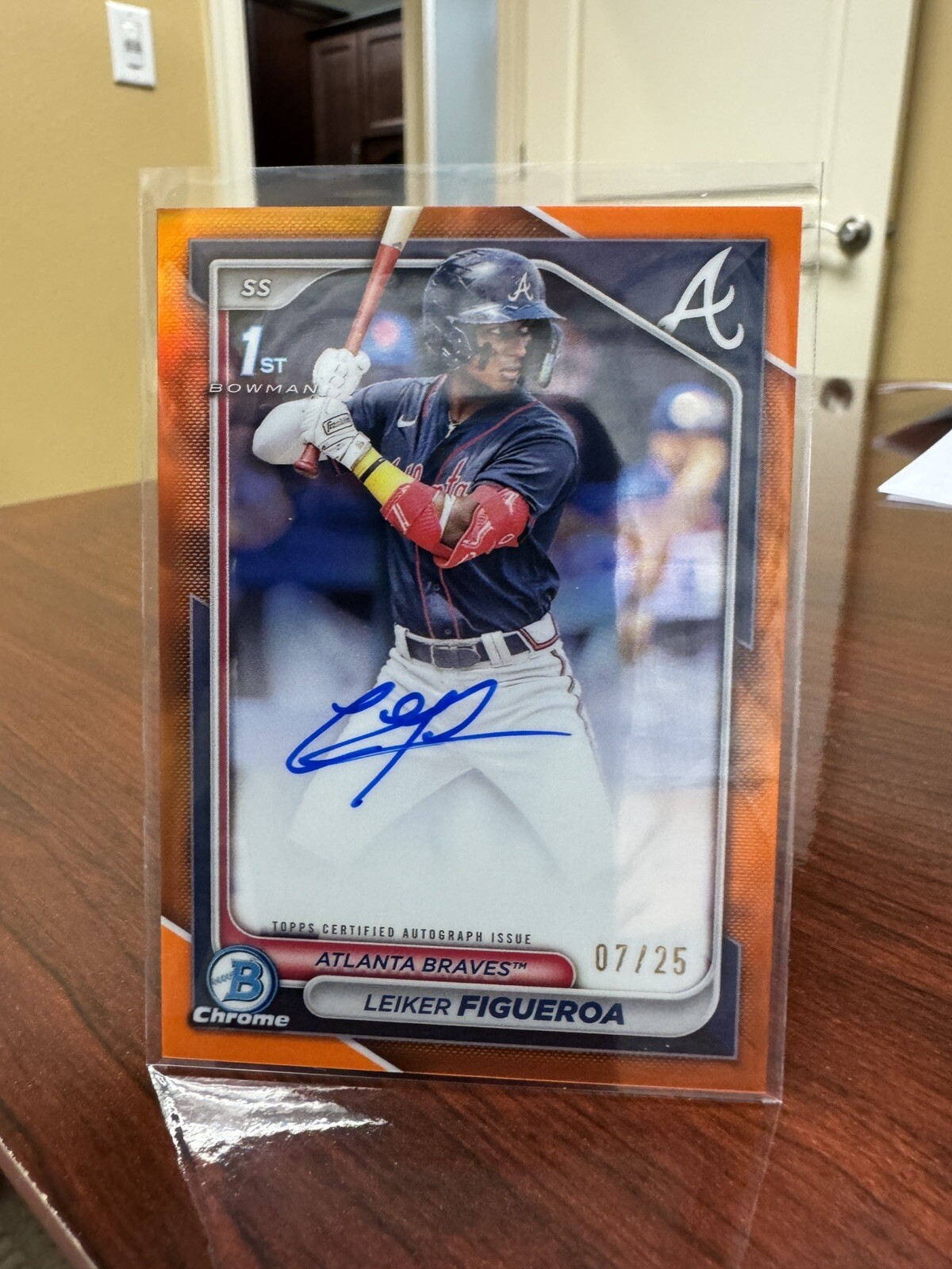 2024 Leiker Figueroa Bowman Chrome 1st True Orange Auto Atlanta Braves /25