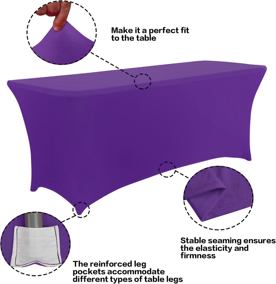 2 Pack 6FT Table Cloth for Rectangular Fitted Events Stretch Purple