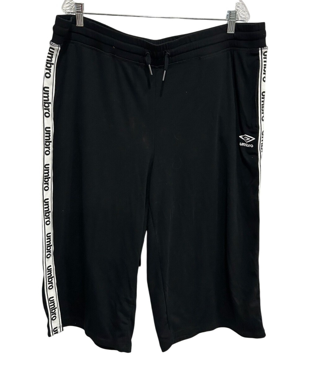 Umbro Mens Black Jogger Shorts Side Logo Stripe Sz XXL