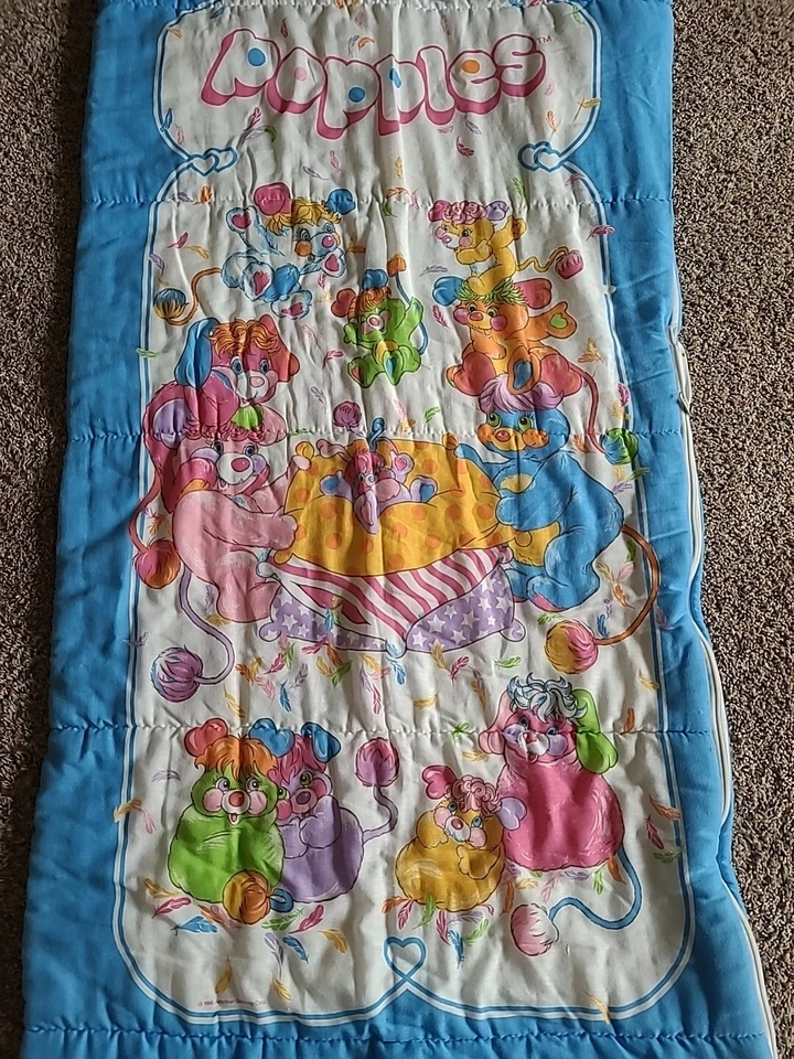 Vintage 1986 Popples Cartoon Youth Sleeping Bag Blanket 29 X 56 Retro 80s USA - Image 3 of 4