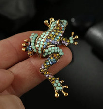 Elegante Frosch Brosche farbige Strass Anstec...