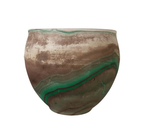 Vintage Nemadji Pottery Vase Green Brown Swirled 4.25 x 4.5" - Picture 9 of 12