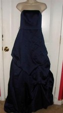 DAVIDS BRIDAL 81123 Navy Blue Long Formal Satin Pick-up Ball Gown Dress Ladies 4