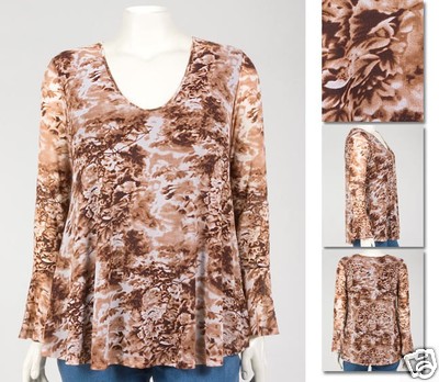 NEW!  Zaftique RUFFLE SLEEVE Top COFFEE Print 2Z 4Z 5Z / 20 28 32 / 2X 4X 5X