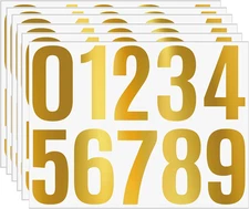 Gold Vinyl Number Stickers 0-9, 4 Inch Large Peel and Stick Decals, 6 Sheets Wat