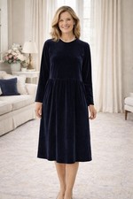 Talbots Womens Dress Sz Large Petite Black Stretch Velour Modest Holiday Midi