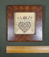 German Folk Art Miniature Fraktur Heart & Tulip Painting signed MEG custom frame