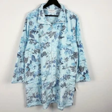 Miss Elaine Fleece Short Robe Blue Floral Women's Size 1X