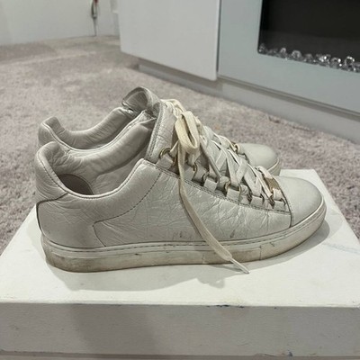 Balenciaga Arena White Leather Low Top Lace-Up Men's Athletic Sneakers
