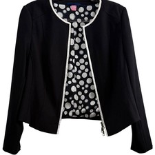 Basler Black / White Trim Collarless Two Way Zipper Blazer Women's 40 US 10