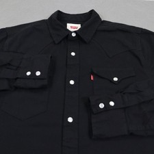 Levis Denim Shirt Mens Small Black Western Pearl Snap Long Sleeve Flap Pockets