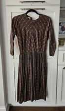 Vintage 1940s Tom Boy by American Golfer Floral Pleated Midi Dress Olive Pink 10