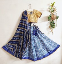 Blue Silk Lehenga Choli Indian Wedding Party Wear Gold Blouse Festive Outfit
