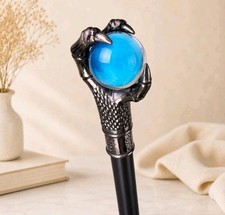 Gothic Dragon Claw Holding Blue Orb Walking Cane - Fantasy Walking Stick