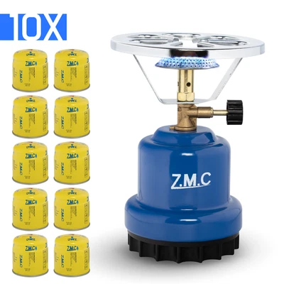 ZMC Campingkocher Gaskocher 1 flammig Kohleanzünder Herd + 10 Gaskartuschen 190g