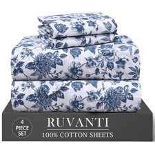 RUVANTI 4 Pcs Cotton Sheets - 100 Natural Cotton Soft, Lightweight Breatha...