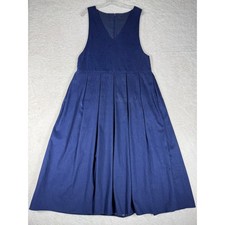 Vintage Denim Pinafore Jumper Dress Womens M handmade Pleated Midi Pocket