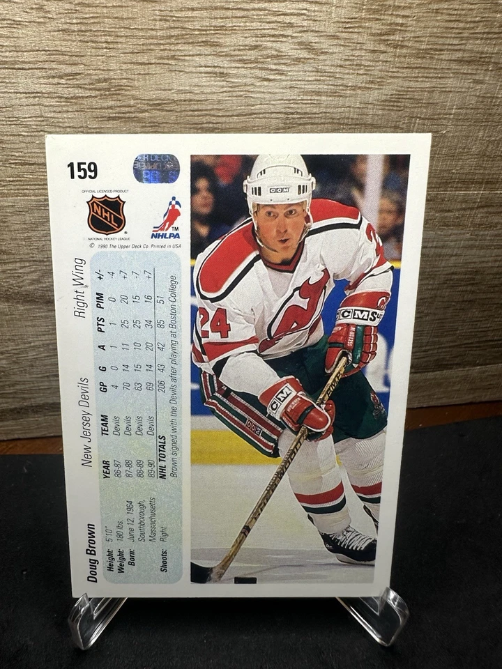 1990-91 Upper Deck #159 Doug Brown New Jersey Devils In-Person ON-CARD AUTO - Image 2 of 2