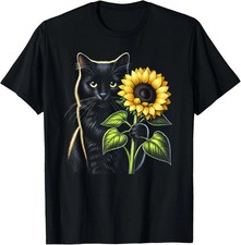 Cat Sunflower Cute Flower Kitten Floral Kitty Women Girls T-Shirt